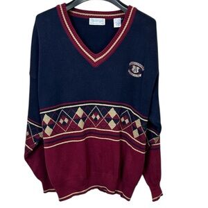 Vintage Slazenger Collection Golf Sweater Argyle Knit‎ Navy Burgundy XL